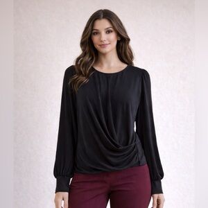 Eclair Black Draped Women's Blouse